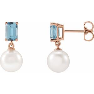 14K Rose Gold Cultured White Akoya Pearl & Natural Aquamarine