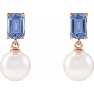 14K Rose Gold Cultured White Akoya Pearl & Natural Tanzanite