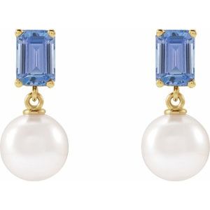 14K Yellow Gold Cultured White Akoya Pearl & Natural Tanzanite