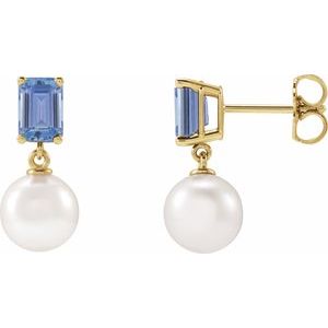 14K Yellow Gold Cultured White Akoya Pearl & Natural Tanzanite