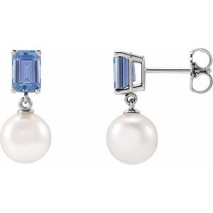 14K White Gold Cultured White Akoya Pearl & Natural Tanzanite