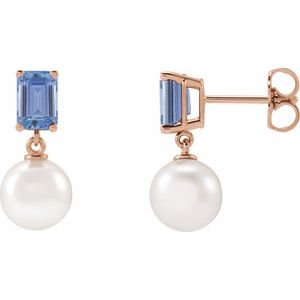 14K Rose Gold Cultured White Akoya Pearl & Natural Tanzanite