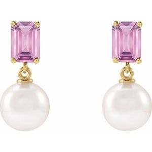 14K Yellow Gold Cultured White Akoya Pearl & Natural Pink Tourmaline – image 2
