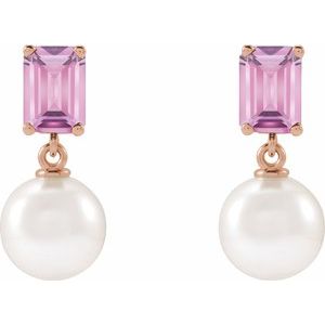 14K Rose Gold Cultured White Akoya Pearl & Natural Pink Tourmaline – image 2