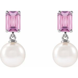 14K White Gold Cultured White Akoya Pearl & Natural Pink Tourmaline – image 2