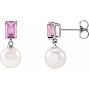 14K White Gold Cultured White Akoya Pearl & Natural Pink Tourmaline