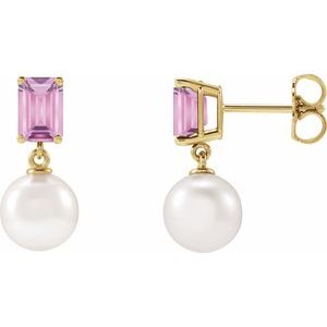 14K Yellow Gold Cultured White Akoya Pearl & Natural Pink Tourmaline