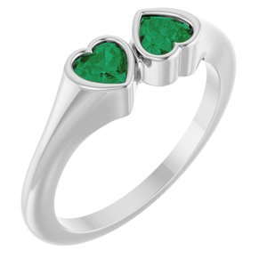 14K White Gold Lab-Grown Emerald Two-Stone Ring