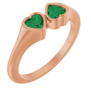 14K Rose Gold Lab-Grown Emerald Two-Stone Ring