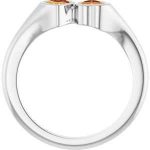 14K White Gold Natural Citrine Two-Stone Ring