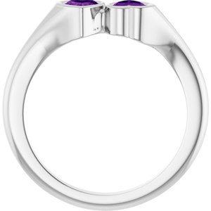 14K White Gold Natural Amethyst Two-Stone Ring