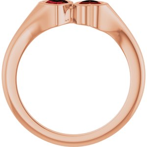 14K Rose Gold Natural Mozambique Garnet Two-Stone Ring