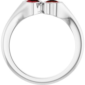 Sterling Silver Natural Mozambique Garnet Two-Stone Ring