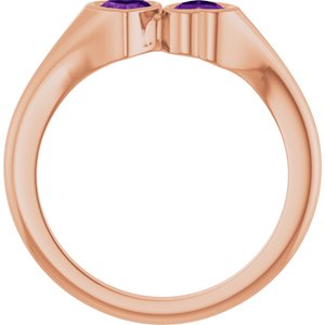 14K Rose Gold Natural Amethyst Two-Stone Ring