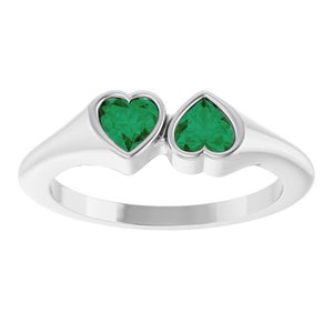 Sterling Silver Lab-Grown Emerald Two-Stone Ring