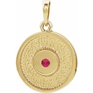 14K Yellow Gold Natural Ruby Disc Pendant