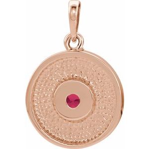 14K Rose Gold Natural Ruby Disc Pendant