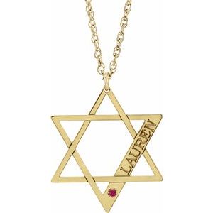 10K Yellow Gold Personalized Imitation Ruby Star of David 16" Necklace