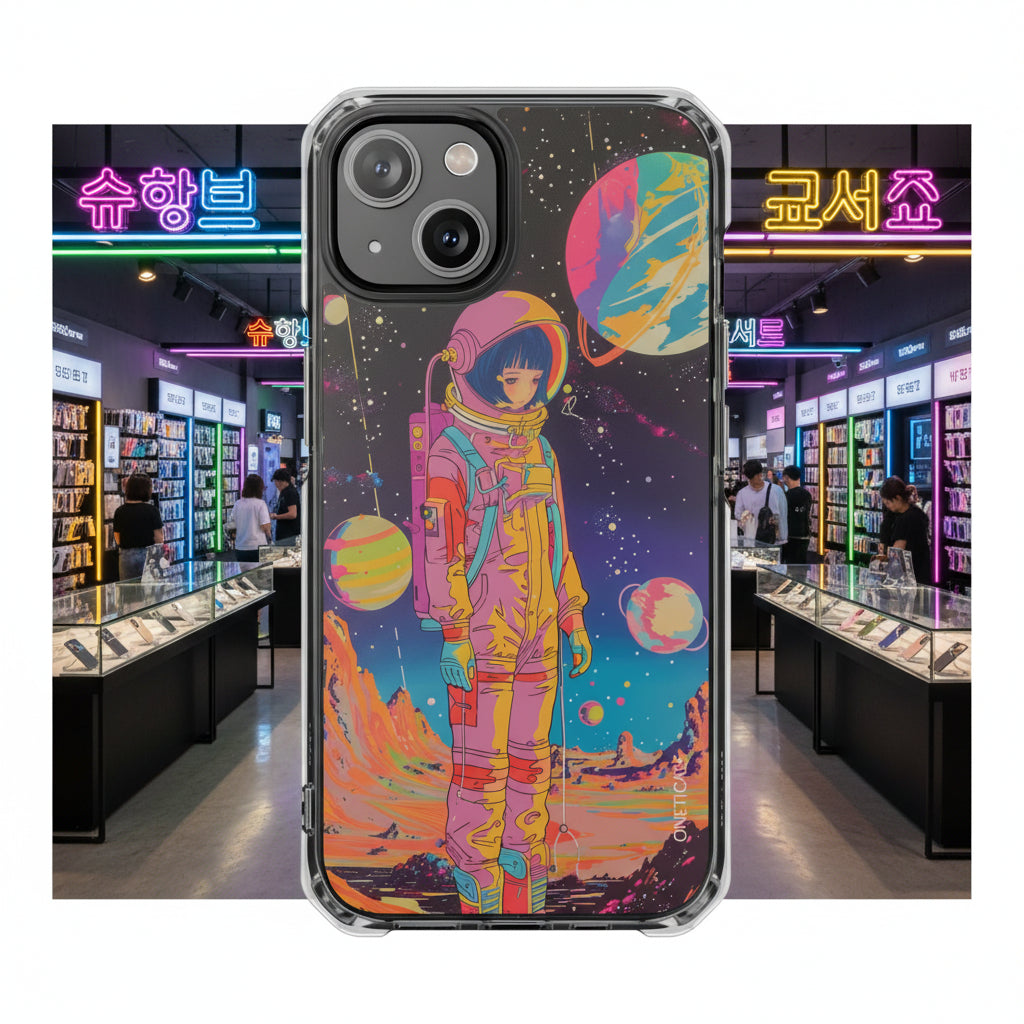 Retro Girl Astronaut Anime on Planet X Magnetic Clear Case for iPhone Series