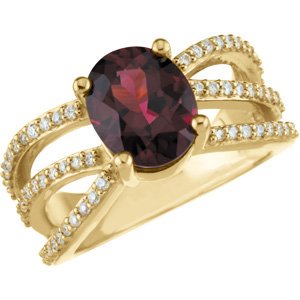 14K Yellow Gold Natural Rhodolite Garnet & 1/3 CTW Natural Diamond Ring