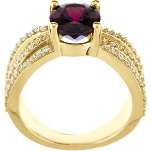 14K Yellow Gold Natural Rhodolite Garnet & 1/3 CTW Natural Diamond Ring