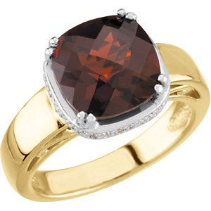 14K Yellow/White Gold Natural Mozambique Garnet & 1/6 CTW Natural Diamond Ring