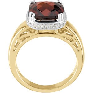14K Yellow/White Gold Natural Mozambique Garnet & 1/6 CTW Natural Diamond Ring