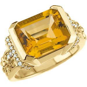 14K Yellow Gold Natural Citrine & 1/5 CTW Natural Diamond Ring