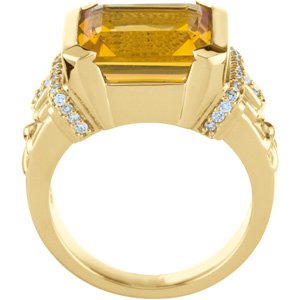 14K Yellow Gold Natural Citrine & 1/5 CTW Natural Diamond Ring