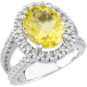 14K White Gold Natural Lemon Quartz & 1/2 CTW Natural Diamond Ring