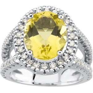 14K White Gold Natural Lemon Quartz & 1/2 CTW Natural Diamond Ring