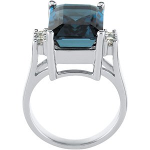 14K White Gold Natural London Blue Topaz & 1/6 CTW Natural Diamond Ring