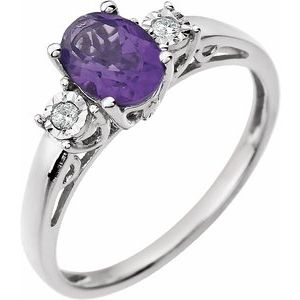 14K White Gold Natural Amethyst & .04 CTW Natural Diamond Ring