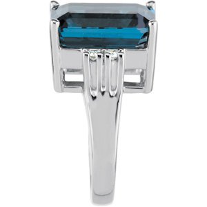 14K White Gold Natural London Blue Topaz & 1/6 CTW Natural Diamond Ring