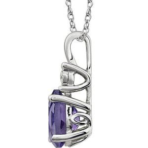 14K White Gold Natural Amethyst & .02 CT Natural Diamond 18" Necklace