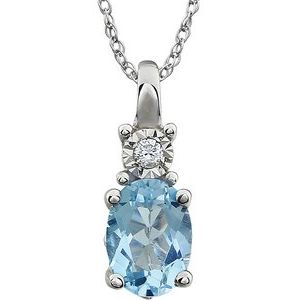 14K White Gold Natural Sky Blue Topaz & .02 CT Natural Diamond 18" Necklace