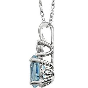 14K White Gold Natural Sky Blue Topaz & .02 CT Natural Diamond 18" Necklace