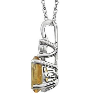 14K White Gold Natural Citrine & .02 CT Natural Diamond 18" Necklace