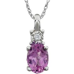 14K White Gold Lab-Grown Pink Sapphire & .02 CT Natural Diamond 18" Necklace