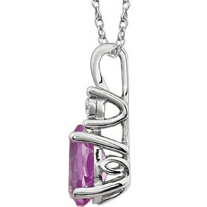 14K White Gold Lab-Grown Pink Sapphire & .02 CT Natural Diamond 18" Necklace