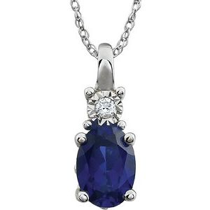 14K White Gold Lab-Grown Blue Sapphire & .02 CT Natural Diamond 18" Necklace