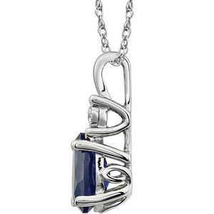 14K White Gold Lab-Grown Blue Sapphire & .02 CT Natural Diamond 18" Necklace
