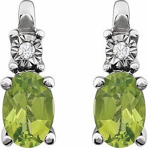14K White Gold Natural Peridot & .02 CTW Natural Diamond Earrings – image 2