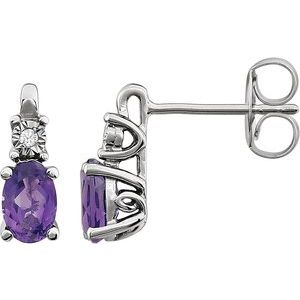 14K White Gold Natural Amethyst & .02 CTW Natural Diamond Earrings