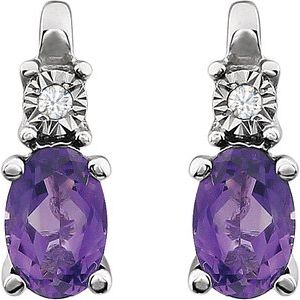 14K White Gold Natural Amethyst & .02 CTW Natural Diamond Earrings – image 2