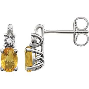 14K White Gold Natural Citrine & .02 CTW Natural Diamond Earrings