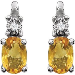14K White Gold Natural Citrine & .02 CTW Natural Diamond Earrings – image 2