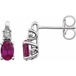 14K White Gold Lab-Grown Ruby & .02 CTW Natural Diamond Earrings
