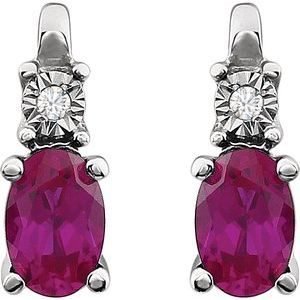 14K White Gold Lab-Grown Ruby & .02 CTW Natural Diamond Earrings – image 2
