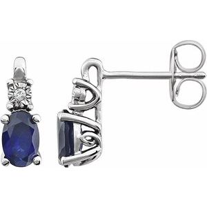 14K White Gold Lab-Grown Blue Sapphire & .02 CTW Natural Diamond Earrings